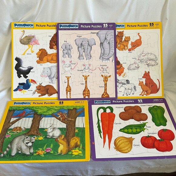 5 Puzzle Patch 25-Piece Educational Picture Puzzles Set For Kids Ages 3-7 Featur - Picture 1 of 6